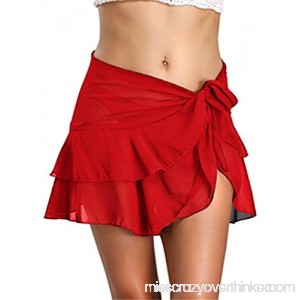 AoMoon Women Chiffon Beach Cover up Sarong Multi Swimwear Ruffle Skirt Pareo Canga Swimsuit Wrap Red B07FKHVPFX